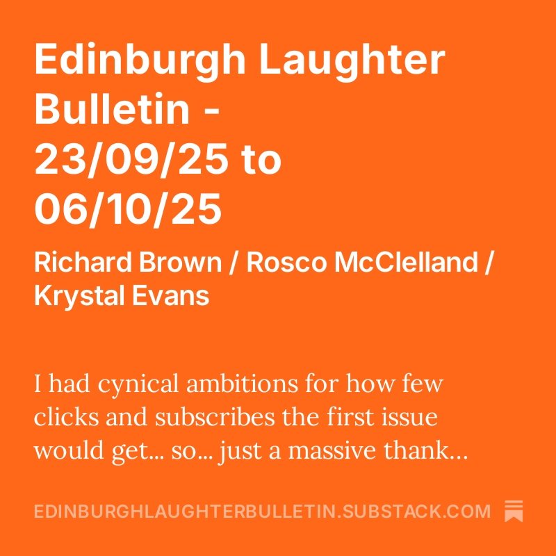 EdinburghLB's tweet photo. The second Edinburgh Laughter Bulletin is now live

Featuring an interview with @RichieJBrown 
And Bobby's night @BarrelComedy 

Please share and subscribe

https://t.co/NqD4vRVn57 https://t.co/WbfAuCZnGI