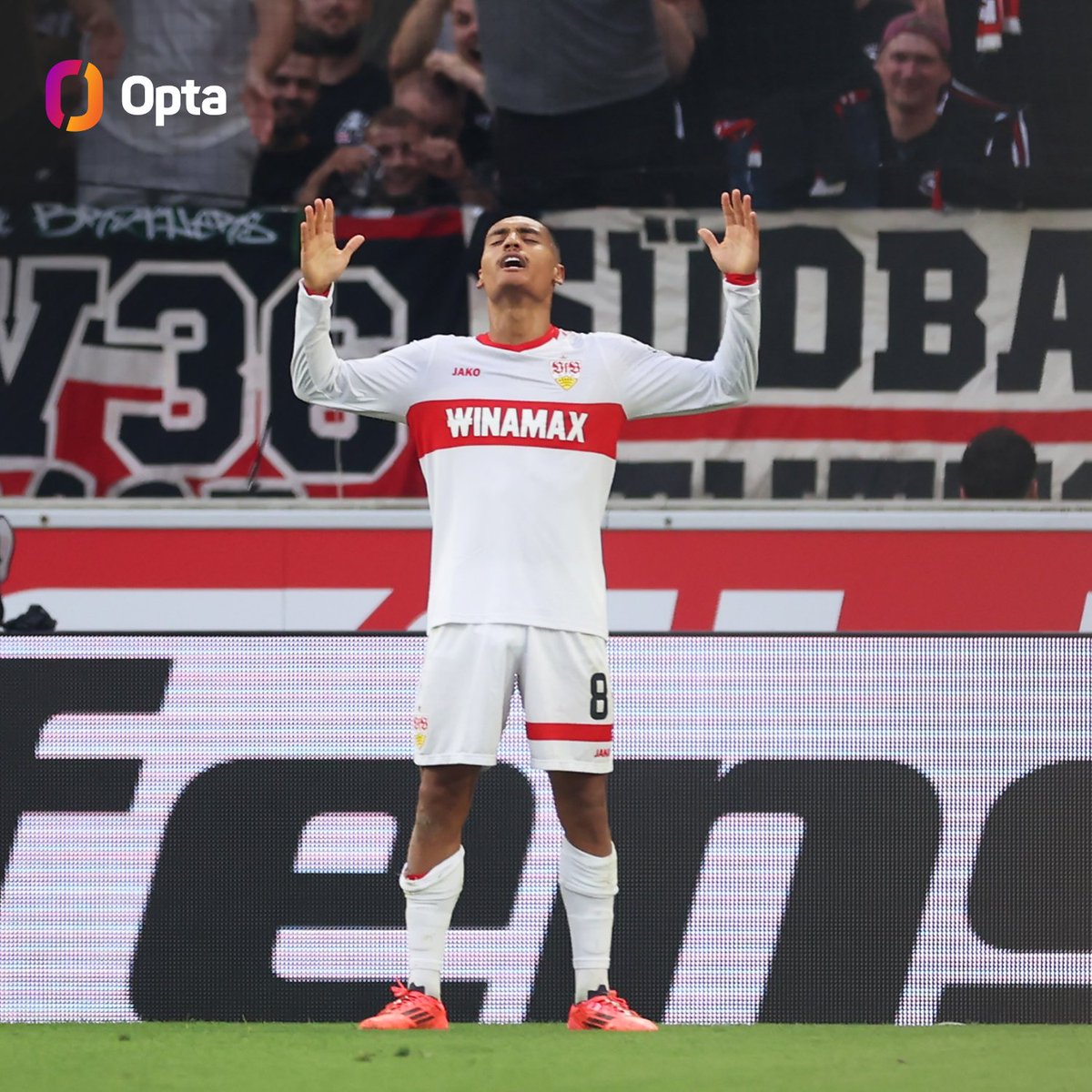 OptaFranz's tweet photo. 6 – In jedem seiner letzten 6 Heimspiele in der Bundesliga traf der VfB Stuttgart mindestens dreifach, das ist ein neuer Vereinsrekord. Zudem sind die Schwaben seit 14 Heimspielen im Oberhaus ungeschlagen. Festung. #VfBBVB https://t.co/Vynhv9udyN
