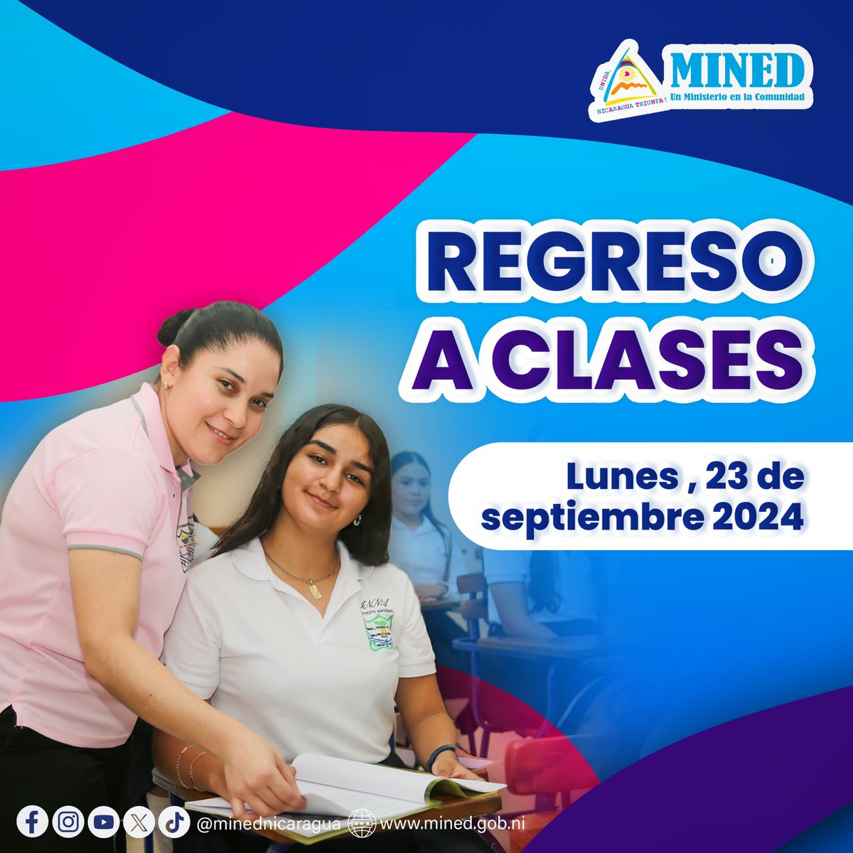 CBlassHernandez's tweet photo. Este lunes 23 de septiembre 2024, regresamos a clases en todos los centros educativos del país. 📚✏️
@minednicaragua 
@minedmanagua https://t.co/3sBaiE5Slw