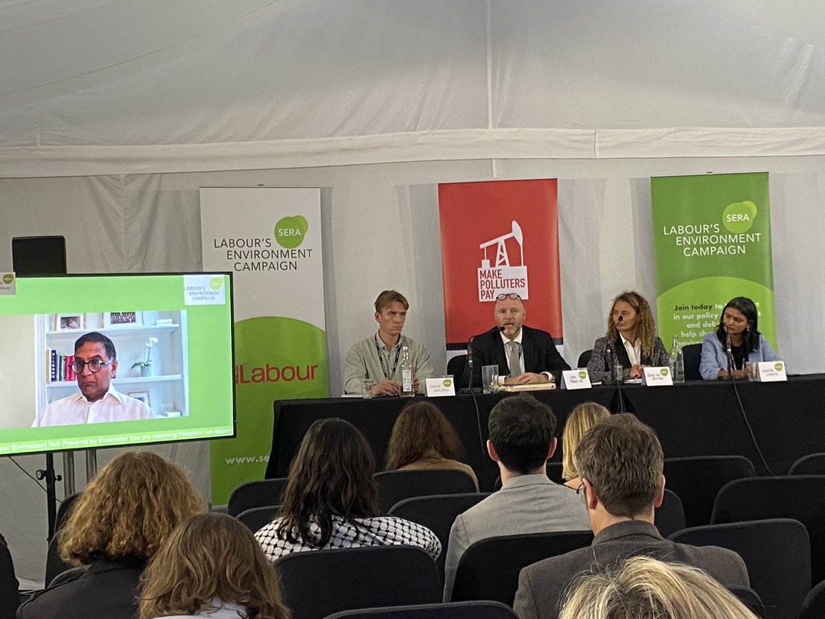 At #LabConf24 in Liverpool. Fringe debate on ‘Taxing polluters not taxpayers’ with <a href="/liambyrnemp/">Liam Byrne MP</a> and others. Liam says UK needs to be a pioneer in how we use carbon taxes internationally.