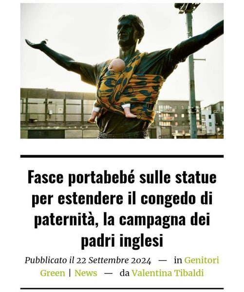 lafionda_com's tweet image. Ficcante iniziativa di #DadShift, associazione di #padri britannici che si batte per un #congedoparentale paritario per entrambi i genitori: "legano dei bambolotti a grandezza naturale con fasce portabebé alle statue di importanti personaggi maschili".

theguardian.com/money/2024/sep…