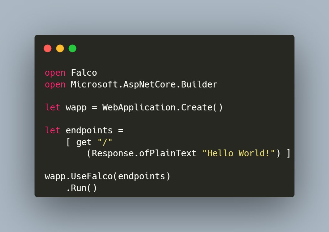 After taking a step away, I feel like version 5 is in a great place. The right balance of involvement and replacement. And now, I'd love your feedback. So it's time for alpha1! 

Nuget:
nuget.org/packages/Falco

Migration doc: github.com/pimbrouwers/Fa…

New hello world below: