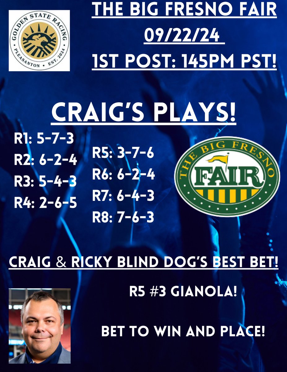 CARacingFairs's tweet photo. A Michi Festival awaits with great street eats today
@BigFresnoFair . Post time 145PM. Here are
@callstheraces picks! https://t.co/K0uu4UMfiu
