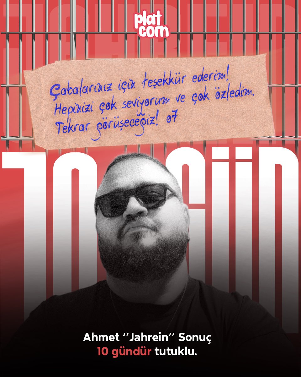 platcornweb's tweet photo. 🚨 Ahmet “Jahrein” Sonuç, 10 gündür tutuklu. https://t.co/yOSqLB2Q0Z
