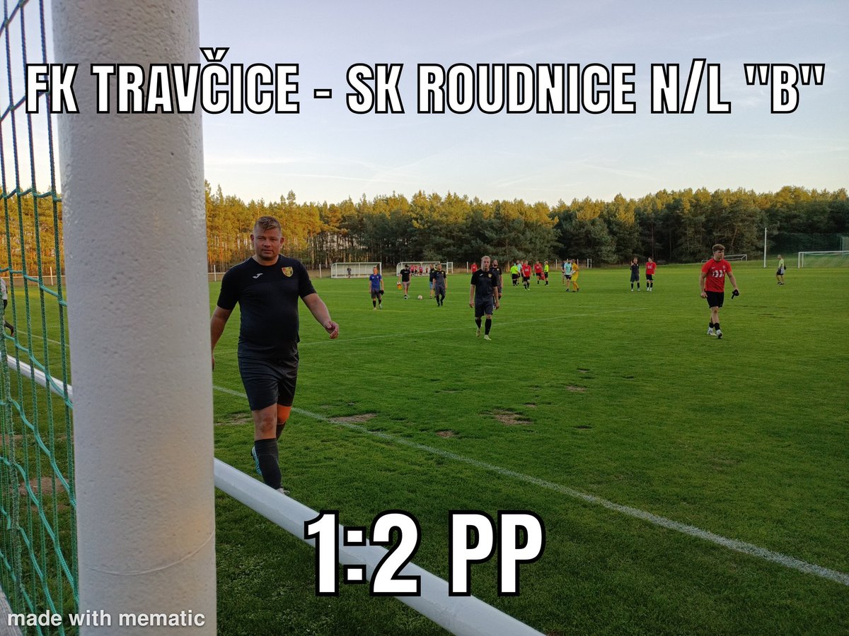 FKTravcice's tweet photo. FK Travčice - SK Roudnice n/L "B" 1:2 pp (0:0) 🔴🟡⚫

Branka: Tůma 

ČK: Rožec 

Sestava: Walentowicz - Pelíšek (68. Stejskal), Sedlák, Bělík, Šotnar - Mačaj, Serbený, Vitásek, Tůma (86. Verner) - Fišara (62. Šumichrast), Rožec.

Příště v Malých Žernosekách v sobotu v 16:30. https://t.co/9AJ3wPsOZr