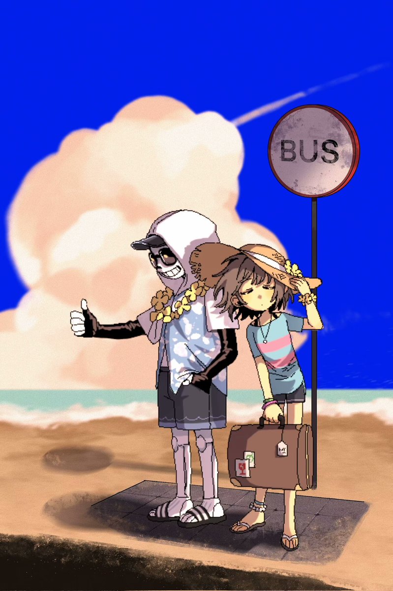 #frans 
sans×frisk
夏天快要结束啦！乘坐最后一辆巴士回家吧～