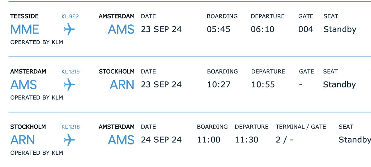 kevinjday's tweet photo. @KLM really?  3 Standby??? Last time I flew KLM I was bumped off my flight - should I ever bother booking with you again? https://t.co/REo5giImyt