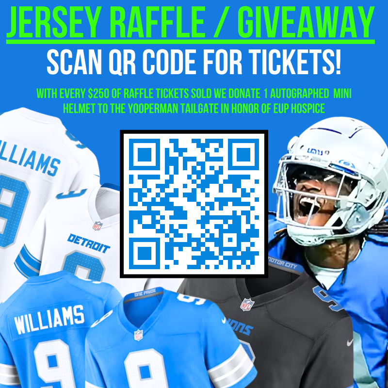 WHO WANTS A JAMO JERSEY? 

HERES HOW:
1. JOIN THE LIVE PLAY BY PLAY TODAY ON ROCKED ON DETROIT LIONS YOUTUBE CHANNEL - STARTING AT 3:45PM 
youtube.com/live/39nmjHJqv…

2.  SUBSCRIBE TO THE CHANNEL

3. BUY A RAFFLE TICKET ON ROCKED ON CANCER FOUNDATION'S BUY ME A COFFEE SHOP -  SCAN