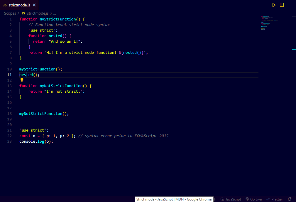 pandey_mohit_'s tweet image. #100DaysofCode ๐ #Day10 #JavaScriptDailyโซ
Learned About Strict Mode And Restricted Mode In #JavaScript
Topics learned โ๏ธโ๏ธ:
~Strict mode
~Strict mode for scripts
~Strict mode for functions
~Duplicate parameter names
~Duplicate property names