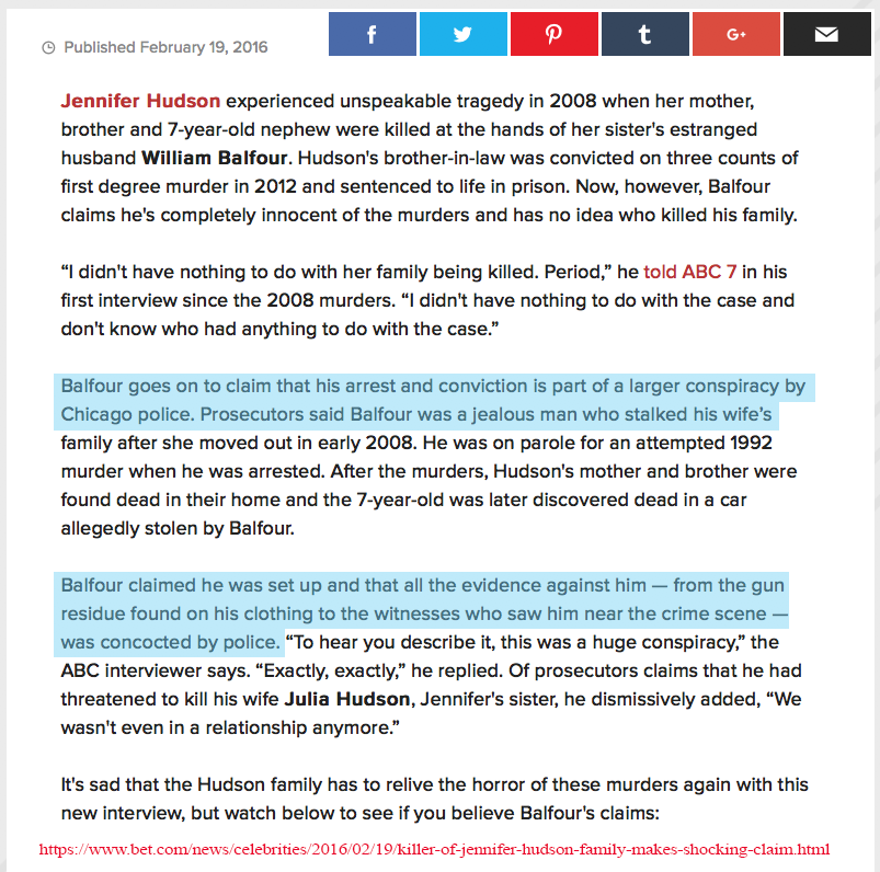 realguyrog's tweet photo. @MJTruthUltra because he mentioned @IAMJHUD...

Jennifer Hudson's mother &amp; brother were murdered by William Balfour (Hudson's sister's husband).

Mr. Balfour has always claimed innocence &amp; a larger conspiracy. 

Check the video in the next tweet. Does he sound guilty? https://t.co/EhwoaV16WC