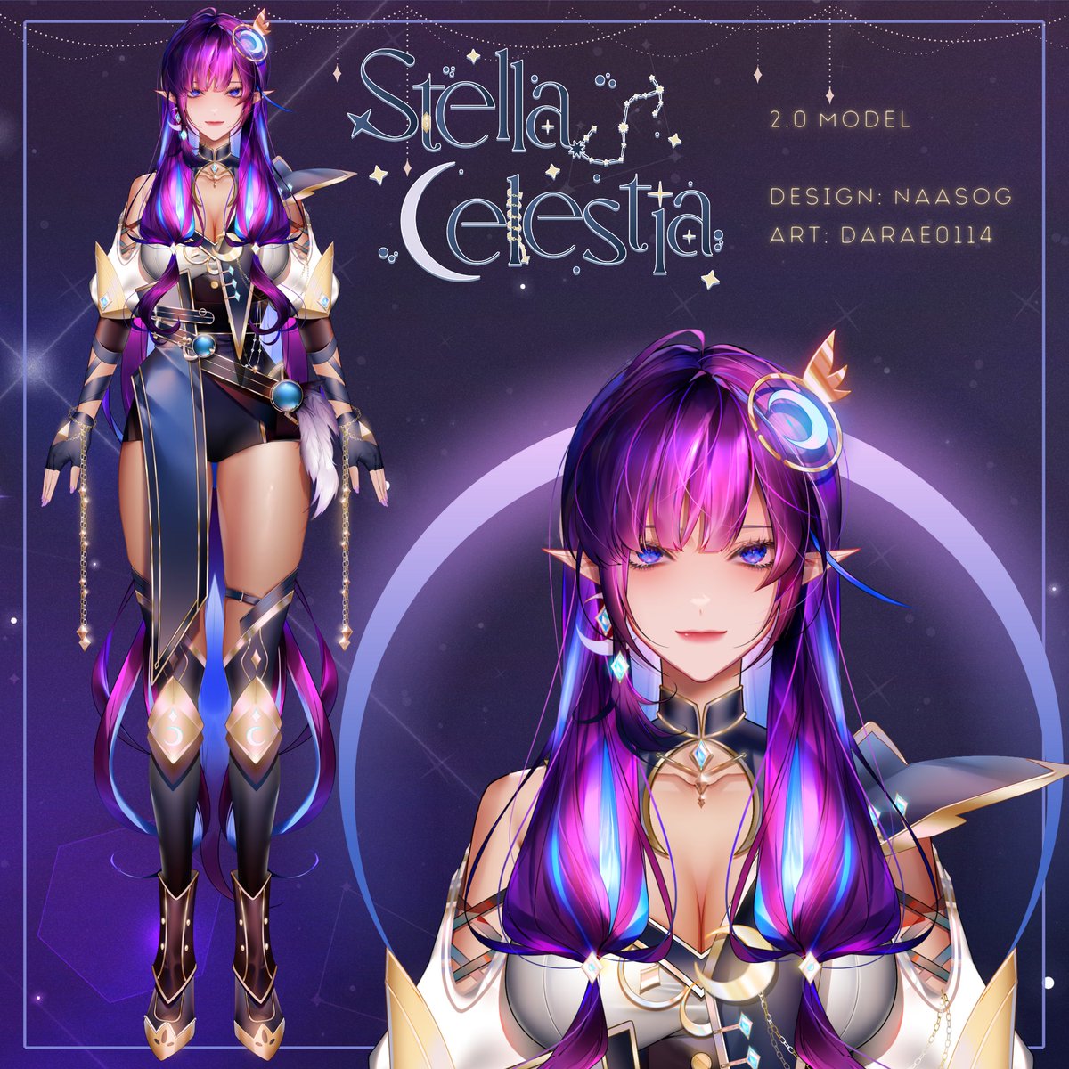 stellestiaVT's tweet image. 🌙✨2.0 MODEL ANNOUNCEMENT✨⚔️
I'm very excited to finally show you my 2.0 model! I've been sitting on it for a while but I can't hold back any longer 😩
Thank you @darae0114! Your art is so pretty and it's been wonderful working with you 💜
Now, I rig 💀
#Vtuber #envtuber