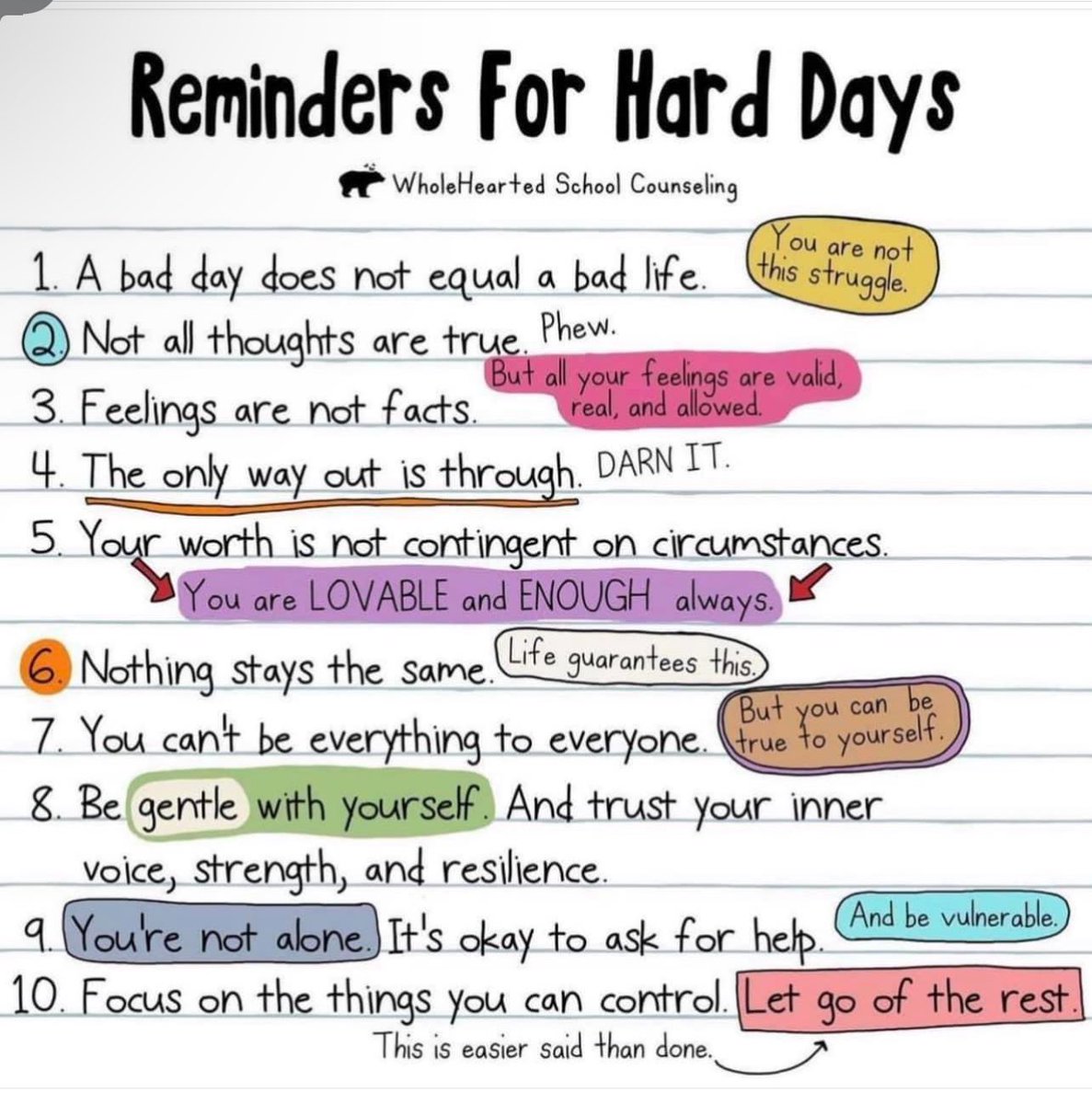 Some great reminders for hard days remember you are not alone we all suffer unfortunately it is part of the human condition. Please be gentle with yourself sending love and compassion #Mentalhealth