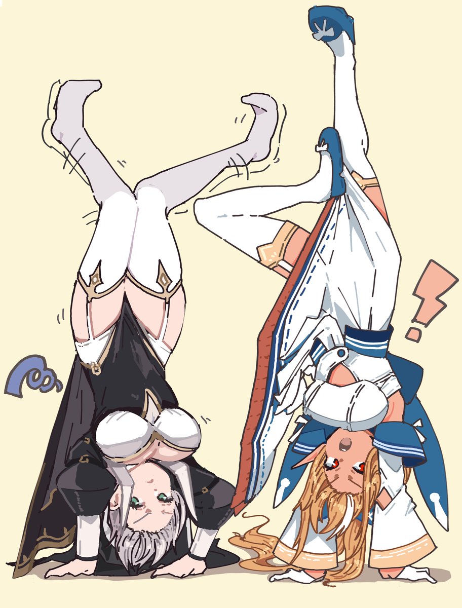 不知火フレア ,白銀ノエル 「逆立ちチャレンジ ノエフレ/ぺこらぺこママ#ノエラート #しらぬえ #ぺこらーと」|ぱにゃまりあんのイラスト