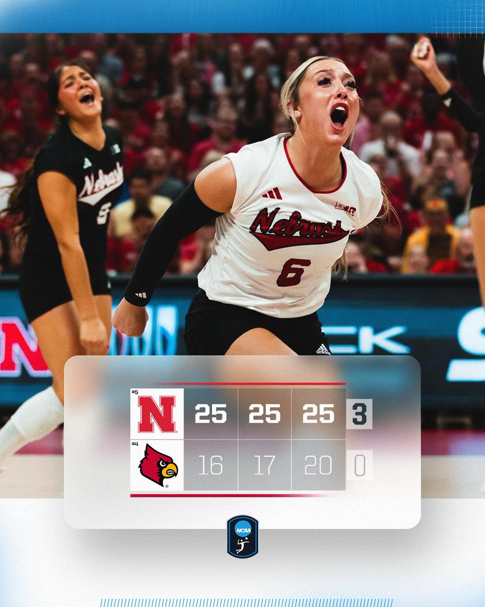 NCAA Women's Volleyball (@ncaavolleyball) on Twitter photo TOP 5 SUNDAY SWEEP FOR THE HUSKERS ๐ฝ๐งน
No. 5 <a href="/HuskerVB/">Nebraska Volleyball</a> secures the win over No. 4 Louisville in three sets.
#NCAAWVB TOP 5 SUNDAY SWEEP FOR THE HUSKERS ๐ฝ๐งน
No. 5 <a href="/HuskerVB/">Nebraska Volleyball</a> secures the win over No. 4 Louisville in three sets.
#NCAAWVB