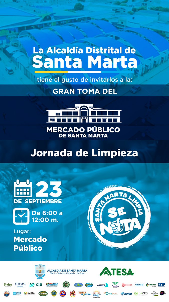 Ya estamos todos listos para la Gran Toma del Mercado Público, este lunes 23 de septiembre. 🤩
#ATESA
#SantaMartaLimpiaSeNota