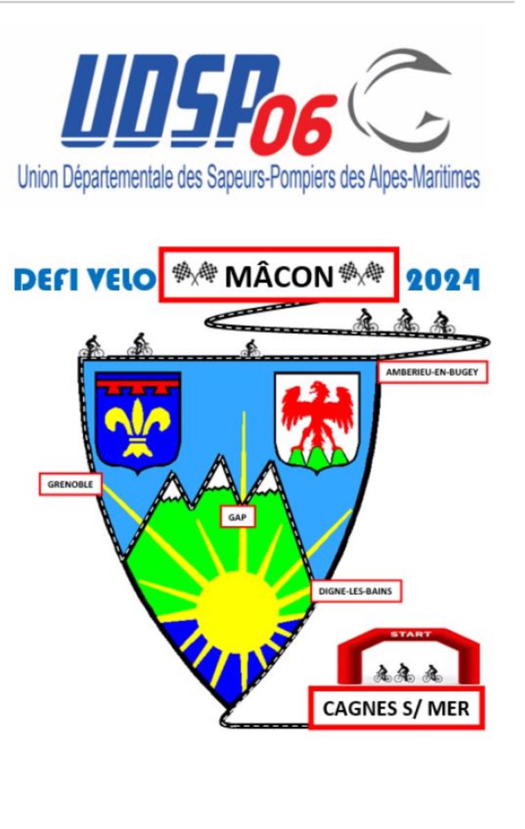 MarcRossi8306's tweet photo. đŽââïž DĂ©fi relevĂ© ! Demain, dĂ©part pour une aventure sportive exceptionnelle : le DĂ©fi VĂ©lo en hommage au Commandant Kohlhubert, de Cagnes-sur-Mer Ă MĂącon ! đ 640 km Ă parcourir et 10 300 m de dĂ©nivelĂ© Ă surmonter đȘ.Fier de reprĂ©senter la SDS 06. #Pompiers #SDIS06 #udsp06 https://t.co/u9agkkpWf9