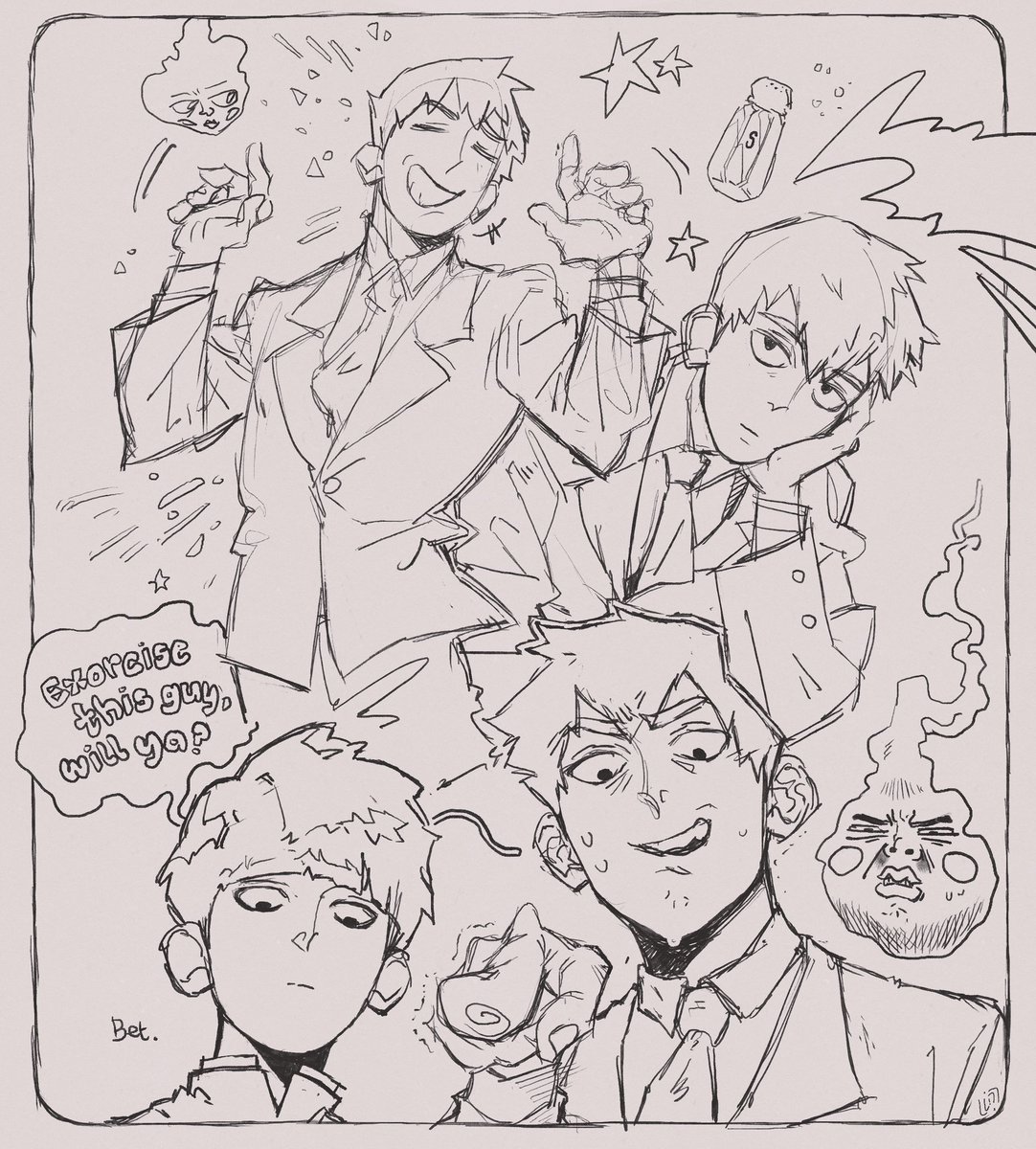 LLilluxx's tweet photo. Sister made me watch mp100 had to draw this dude #Reigen #sketch https://t.co/vhIqag488d