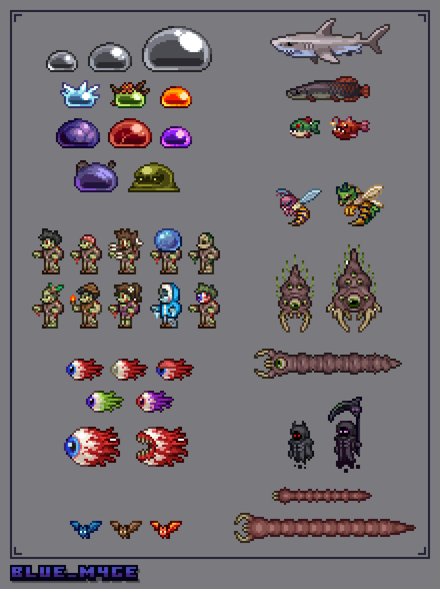 BM4ge's tweet photo. Various Terraria Enemy Resprites
#pixelart #ドット絵 https://t.co/XJT3SWV50A