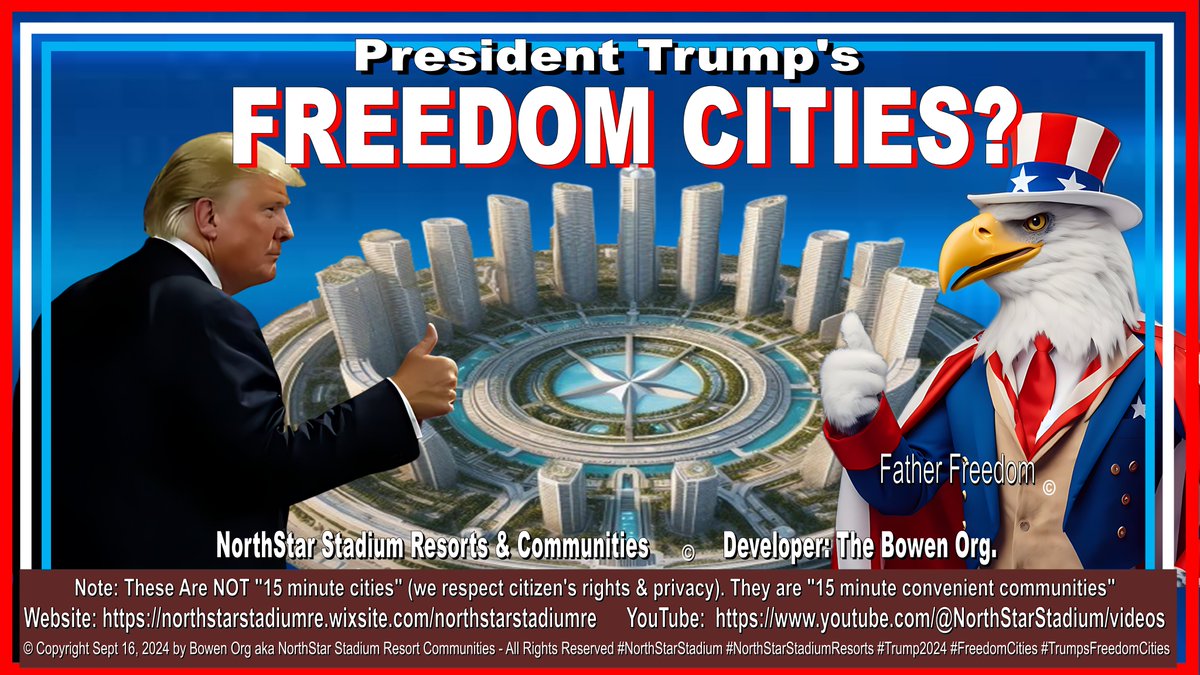 TO: PRES TRUMP
RE: Helping You Win In Nov via Freedom Cities

Mr. President,
Your Freedom Cities proposal is brilliant (just like "TV City")! The fake news attacked it for lack of details, but we can help. 
Visit:
Truth Social: @WeThePeopleNeverSurrender
northstarstadiumre.wixsite.com/northstarstadi…