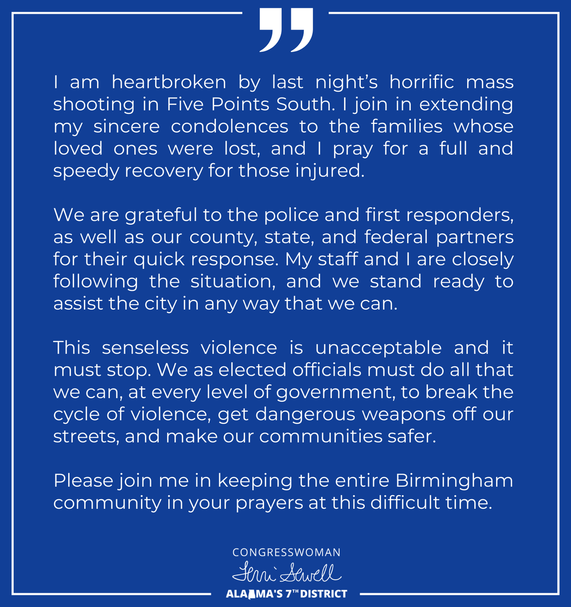 My statement on last night's horrific shooting in Birmingham's Five Points South