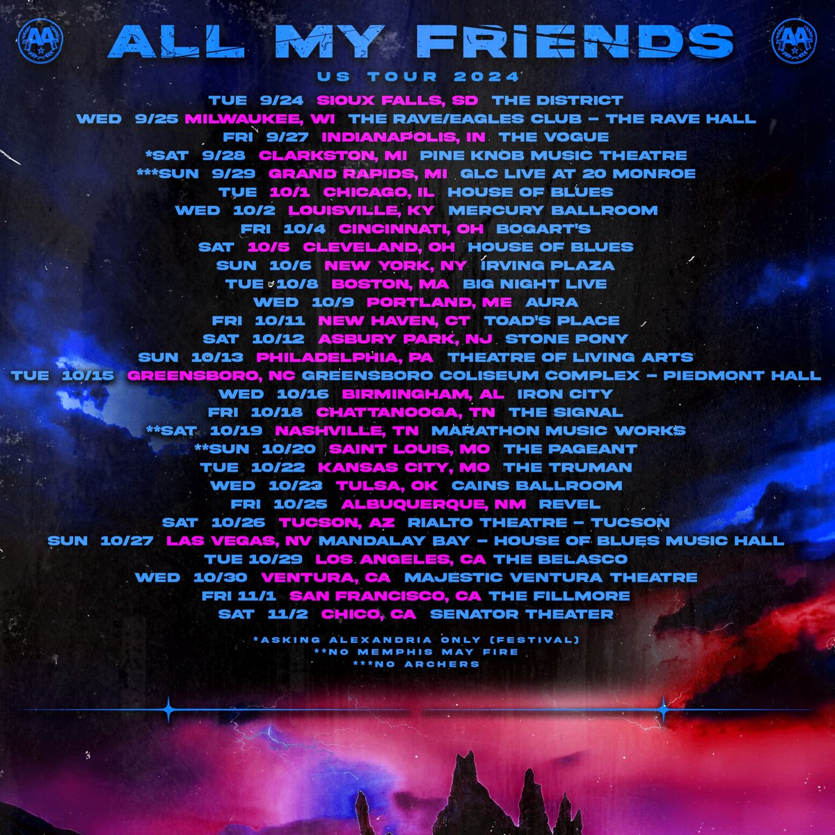 ZaPandasMusic's tweet photo. ATTENTION if you're interested in helping with a secret tour project and are attending any of the below shows for @AAofficial @MemphisMayFire @TheWordAlive @ArchersUS please DM me or @Mainliningmusic https://t.co/bYMPo8fTn5
