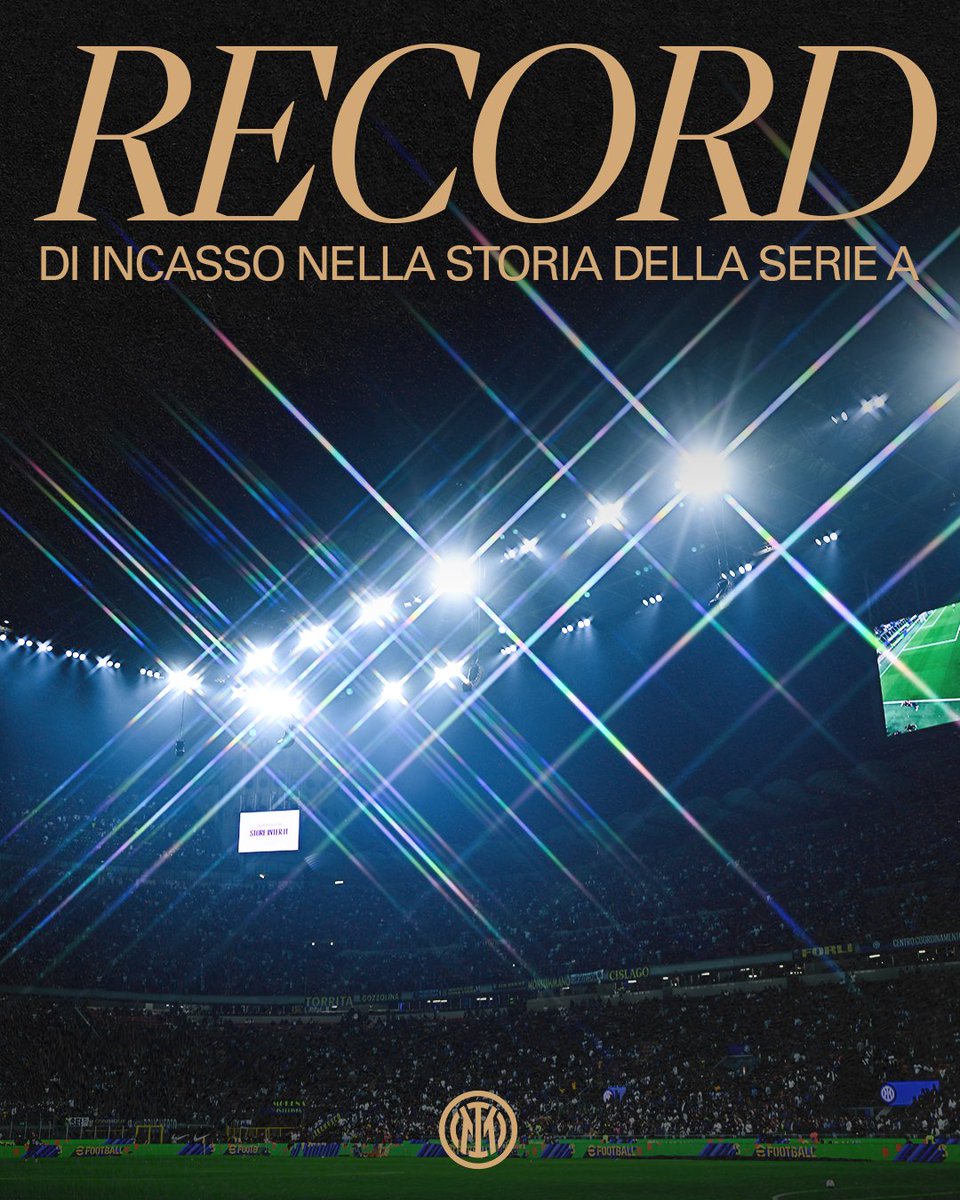 Inter's tweet photo. In occasione di #InterMilan, il Club ha fatto registrare il record d'incasso della storia della @SerieA 🏟️

#ForzaInter #DerbyMilano https://t.co/OqT6OBq4l9