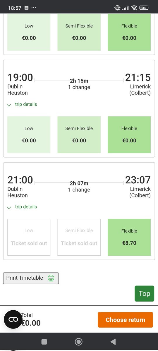 luimneachlass's tweet photo. @IrishRail hi there.  I'm looking to travel from Dublin to Limerick at 9pm on 12 October on my free travel pass, however there is a charge of €8.70? I understand the €2.50 one but not this?  Screenshot attached. https://t.co/OUDDIguRG5