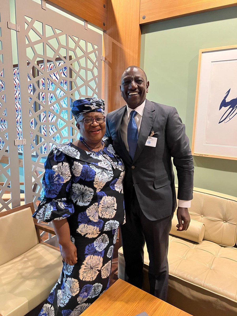 NOIweala's tweet photo. With H.E President @WilliamsRuto, updating on @WTO matters. In particular the need for ratification of Fish 1 and completion of Fish 2. https://t.co/A7qvChJHL8