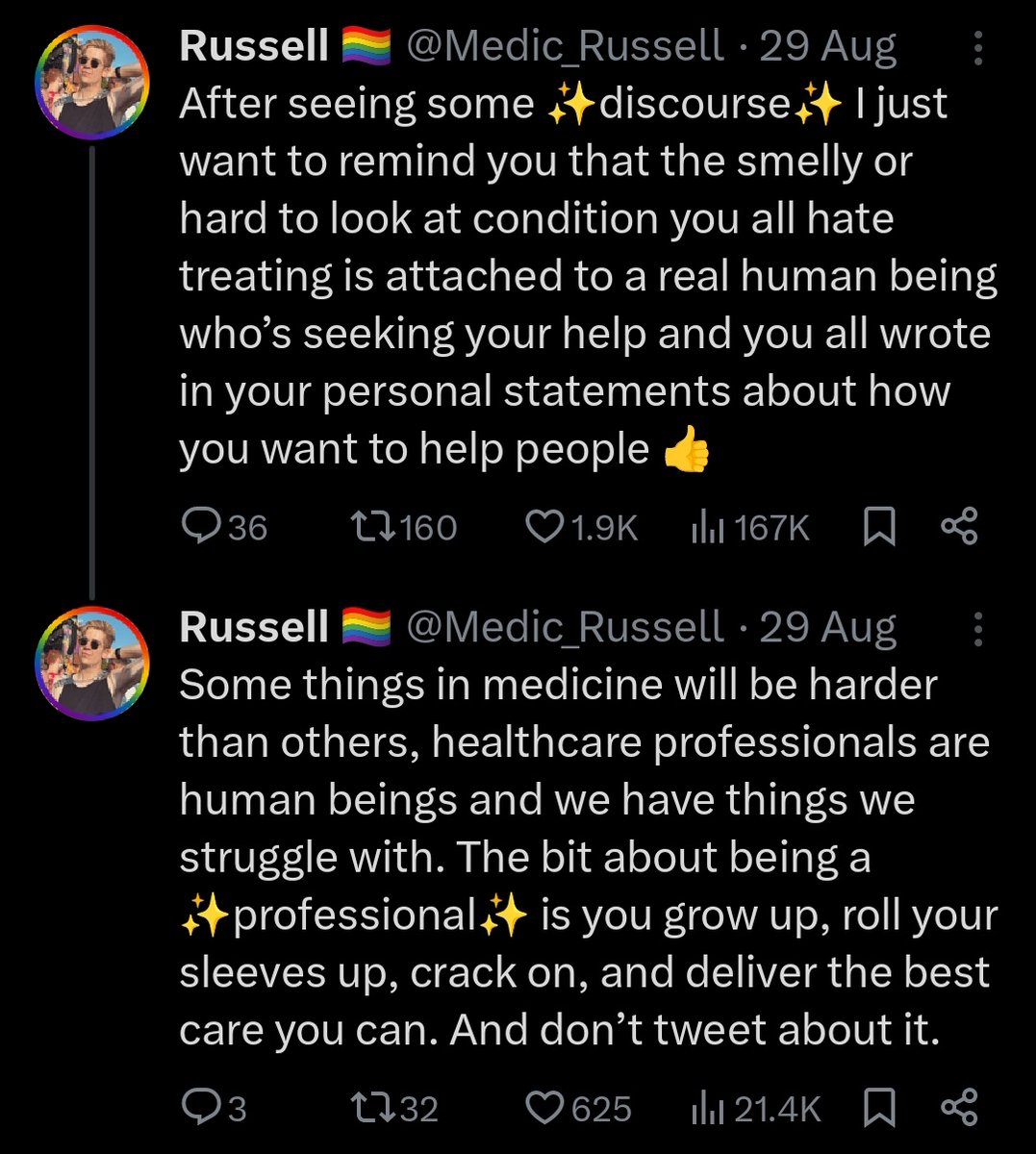 ExplosiveEnema2's tweet image. There is nothing I hate more than the hypocrisy of the old guard of medtwitter 

Here's one chastising an F1, contributing to them locking their account…

Yet 18months earlier was doing the exact same thing

Lots of signalling, not much virtue

@Medic_Russell