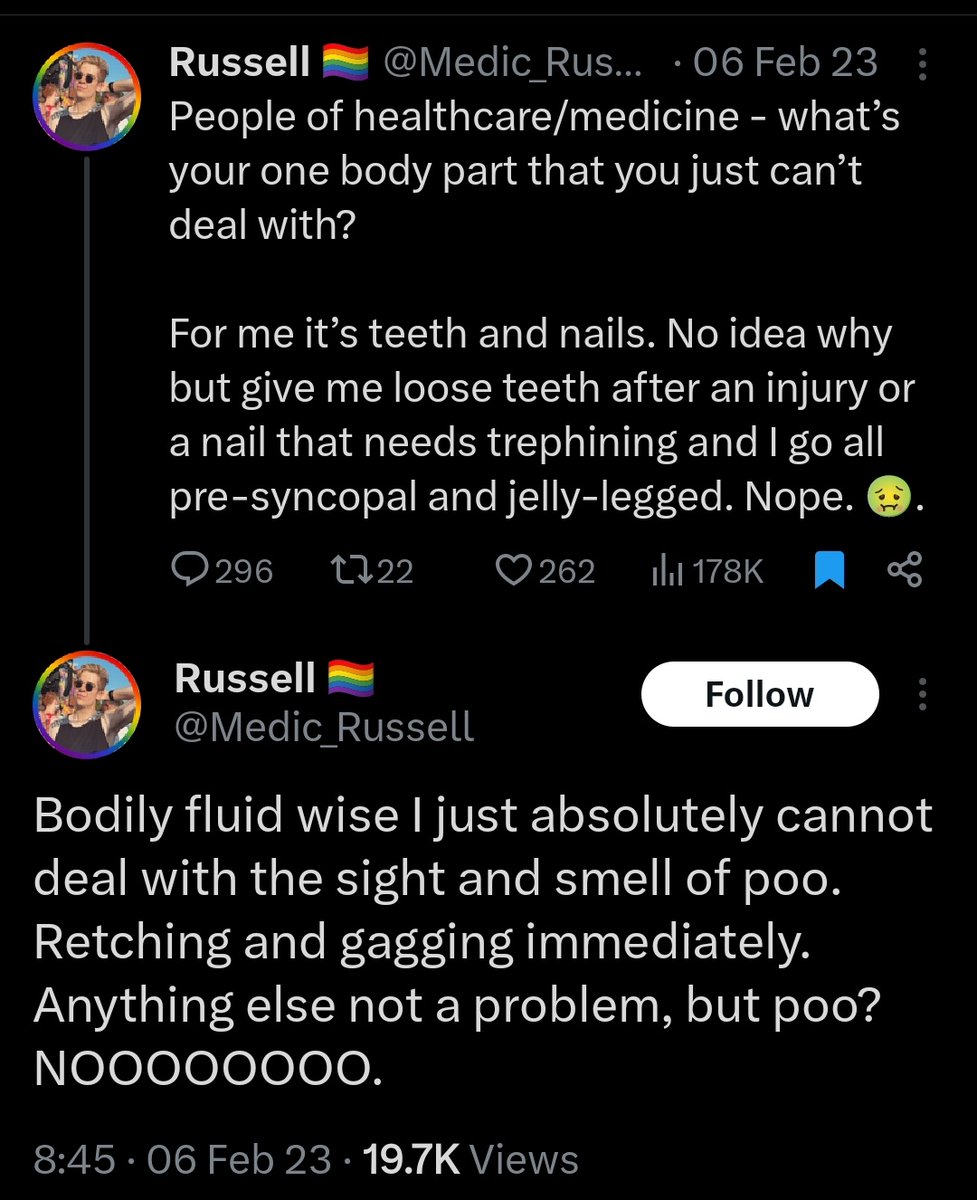 ExplosiveEnema2's tweet image. There is nothing I hate more than the hypocrisy of the old guard of medtwitter 

Here's one chastising an F1, contributing to them locking their account…

Yet 18months earlier was doing the exact same thing

Lots of signalling, not much virtue

@Medic_Russell