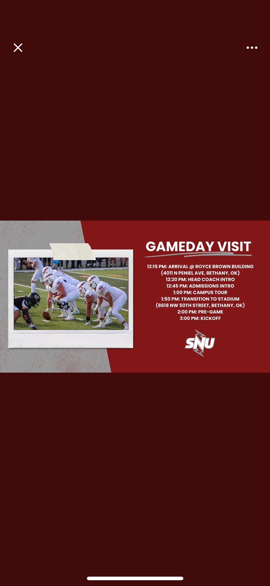 I had a great time visiting Southern Nazarene University this weekend I want to thank Coach Howell for the invite I enjoyed watching the high intensity and level of the program played at <a href="/CoachHowell14/">Jared Howell</a> <a href="/maximumathletes/">Maximum Exposure Recruiting & Advisory Services</a> <a href="/j_mal06/">Coach Jamal Allen</a> <a href="/CoachWick1/">Coach Wick</a> <a href="/CoachKedH/">Coach Harrison</a> <a href="/LibertyISDFB/">Liberty Panther Football</a> <a href="/SNUFootball/">SNU Football</a>