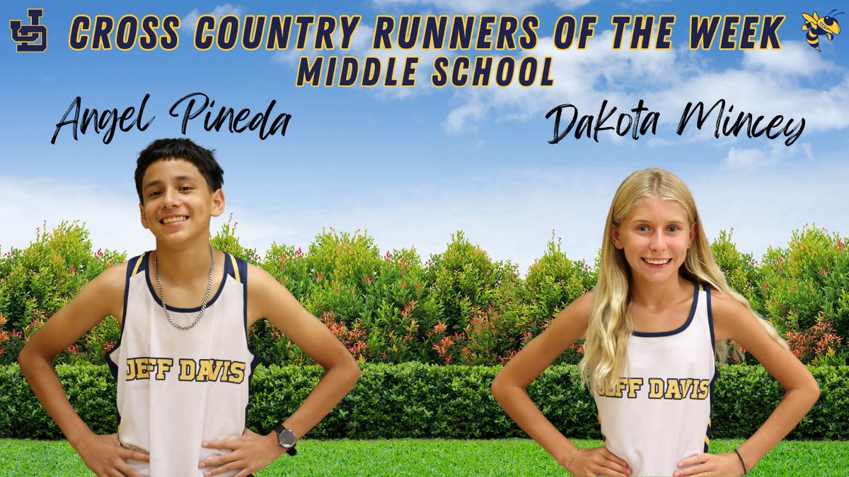 Jeff Davis XC (@jeffdavis_xc) on Twitter photo Congrats Runners of the Week!!!
HS Boy - Will Morris
HS Girl - Rebeca Lopez
MS Boy - Angel Pineda
MS Girl - Dakota Mincey
#invested Congrats Runners of the Week!!!
HS Boy - Will Morris
HS Girl - Rebeca Lopez
MS Boy - Angel Pineda
MS Girl - Dakota Mincey
#invested