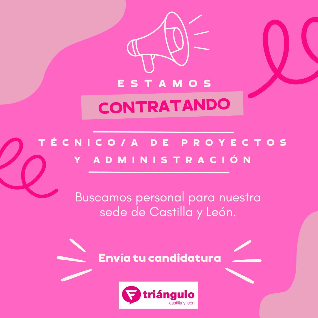 Buscamos incorporar al equipo técnico de la sede de Fundación Triángulo en Valladolid a un TÉCNICO/A DE PROYECTOS Y ADMINISTRACIÓN. La incorporación sería inmediata y se pueden enviar los currículos hasta el 29 de septiembre aquí:  forms.gle/dTvLKBQmQdaez9… 🏳️‍🌈🏳️‍⚧️