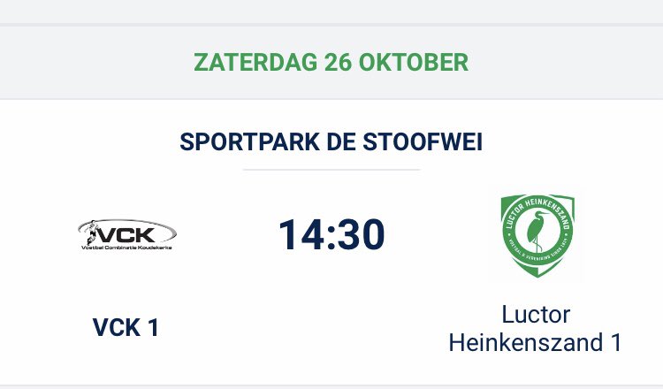 VCK speelt in de 1e knock-out ronde van de beker thuis tegen Luctor Heinkenszand.