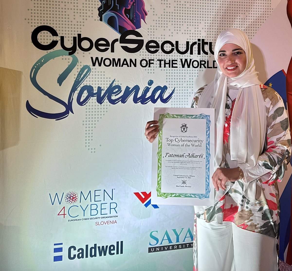 جائزة أفضل امرأة في العالم في مجال الأمن السيبراني
Top Cybersecurity Woman of the World

بمناسبة اليوم الوطني السعودي، أتشرف بإهداء جائزة "أفضل امرأة في العالم في تخصص الأمن السيبراني" لعام ٢٠٢٤، إلى مقام سيدي خادم الحرمين الشريفين الملك سلمان بن عبدالعزيز آل سعود، وولي عهده