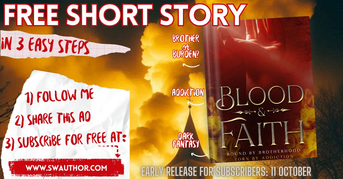 SWAuthor's tweet photo. Set in the same world as the 4.5* rated 'Shadows of Sacrifice', get yourself a FREE copy of BLOOD &amp; FAITH

#freebook #freebooks #fantasybooks #writerslift #stories #darkfantasy https://t.co/6wsFuIWww2