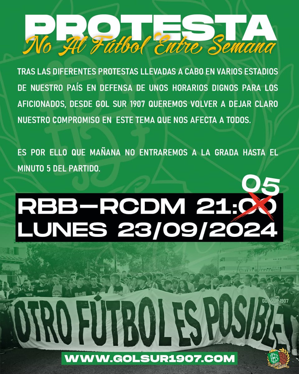 GolSur1907's tweet image. Solo los aficionados podemos frenar este despropósito. Es ahora  o nunca. 

No al fútbol entre semana.