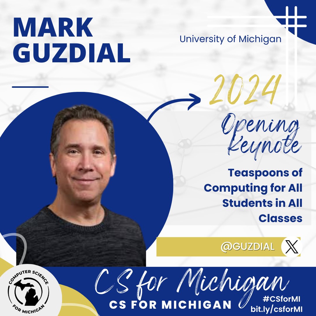 MACUL (@macul) on Twitter photo We are excited to announce our keynote speaker for #CSforMI! <a href="/guzdial/">Mark Guzdial</a> is a Professor in Computer Science & Engineering at U of M & Director of the Programing in Computing for the Arts and Sciences. Don't miss your chance to see him by registering today! bit.ly/csforMI We are excited to announce our keynote speaker for #CSforMI! <a href="/guzdial/">Mark Guzdial</a> is a Professor in Computer Science & Engineering at U of M & Director of the Programing in Computing for the Arts and Sciences. Don't miss your chance to see him by registering today! bit.ly/csforMI