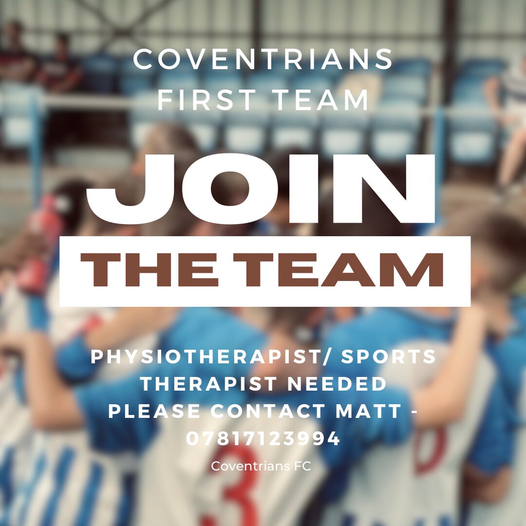 We are on the search for a Physiotherapist/ Sports Therapist for our men’s first team. This may suit a current student looking for further experience in football. For anyone interested, please contact Matt on 07817123994 or DM at <a href="/mbreeze09/">Matthew Breeze</a> ⚽️