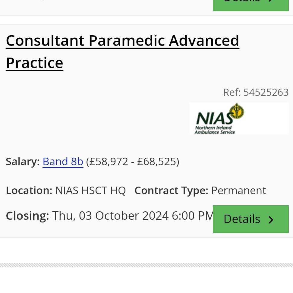 New Consultant Paramedic post now open for <a href="/NIAS999/">NIAS</a>

jobs.hscni.net/Job/37076/Cons…