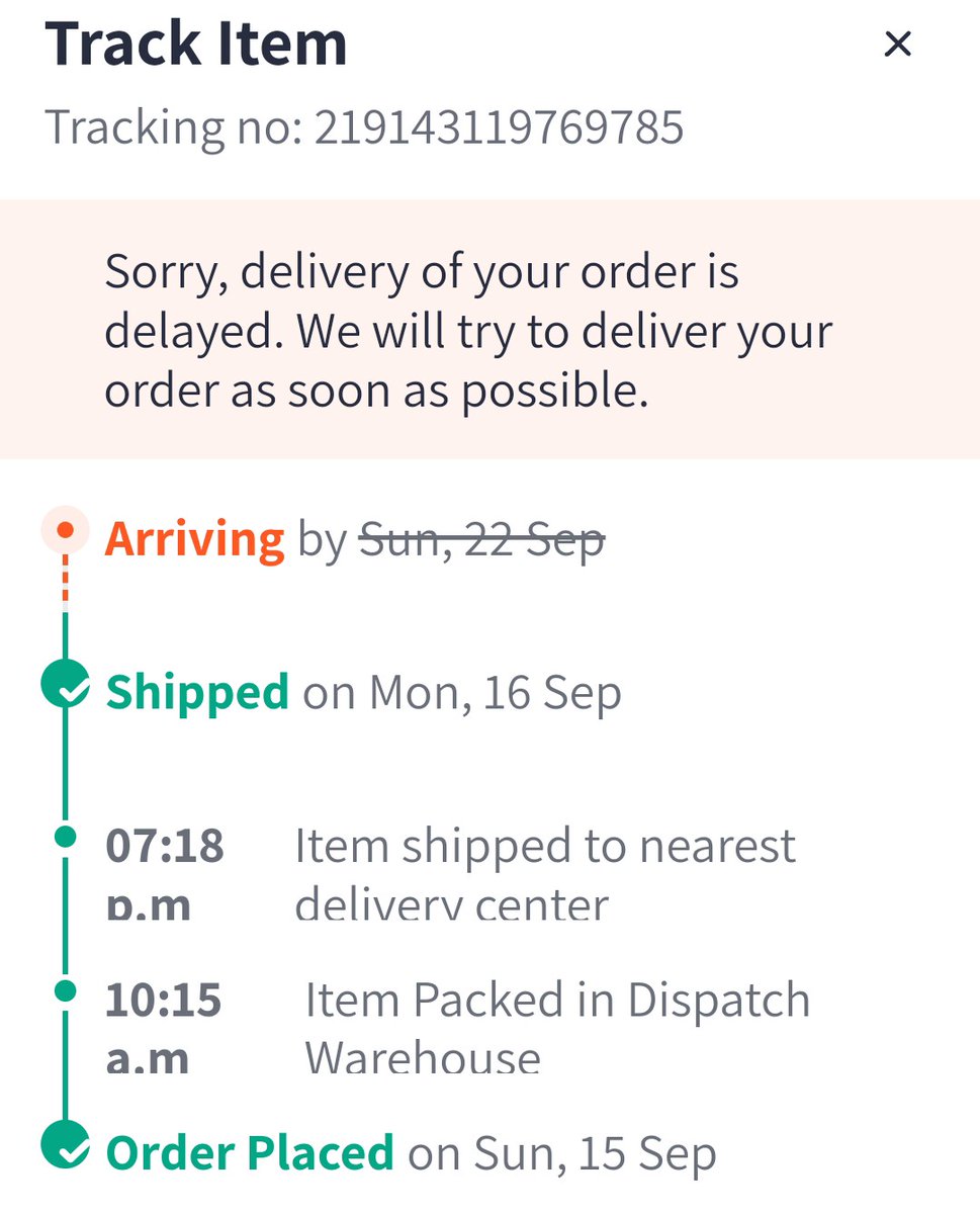 ami_subdas's tweet photo. @MyntraSupport As expected #Myntra failed to deliver the item. The customer support did not even listen when I alerted them of probable delay. I will cancel the order if #Myntra fails to deliver it by 23rd September.

FYI @mukeshbansal06 #Myntra customer support needs to do far better than this https://t.co/7V65do39bZ