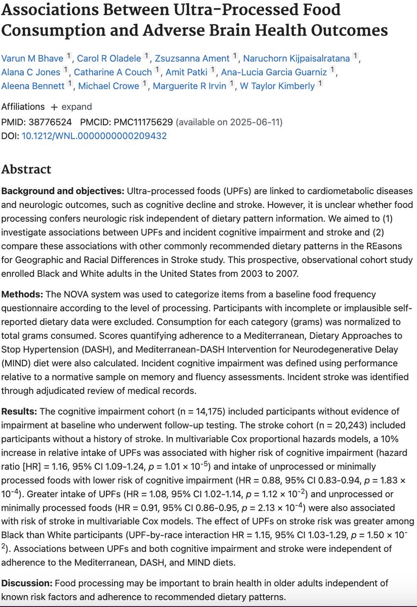 Mike Hart, M.D (@drmikehart) on Twitter photo Increasing processed food intake by 10% is associated with a higher risk of cognitive impairment.
Processed food intake is also associated with a higher risk of stroke.
pubmed.ncbi.nlm.nih.gov/38776524/
<a href="/joerogan/">Joe Rogan</a> <a href="/maxlugavere/">Max Lugavere</a> <a href="/jordanbpeterson/">Dr Jordan B Peterson</a> <a href="/MikhailaFuller/">Mikhaila Peterson</a> Increasing processed food intake by 10% is associated with a higher risk of cognitive impairment.
Processed food intake is also associated with a higher risk of stroke.
pubmed.ncbi.nlm.nih.gov/38776524/
<a href="/joerogan/">Joe Rogan</a> <a href="/maxlugavere/">Max Lugavere</a> <a href="/jordanbpeterson/">Dr Jordan B Peterson</a> <a href="/MikhailaFuller/">Mikhaila Peterson</a>