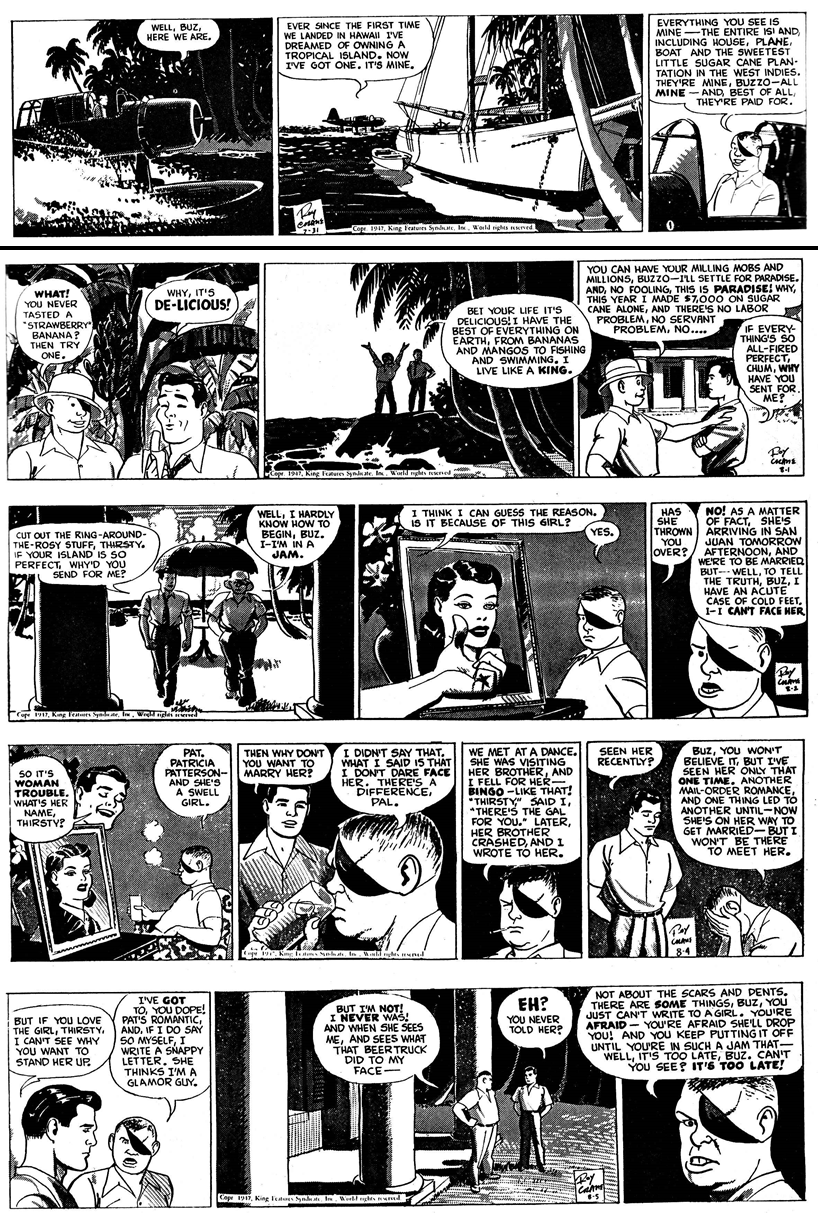 Abajo unas cuantas tiras que parecen ser parte de la historia de Buz Sawyer en Puerto Rico, son varios dailies o tiras diarias reunidas como pagina de comic.