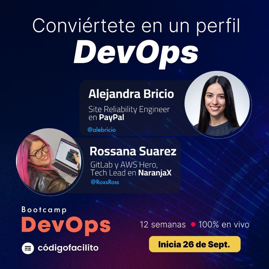 codigofacilito's tweet photo. Aprende los conceptos DevOps que necesitas: https://t.co/lRwdUMnmWB 

- Cómputo en la nube ☁️
- Contenedores y Orquestación 📦
- Automatización e Infraestructura como Código 💻
- CI/CD 💿
-DevSecOps 🔐
- Liderazgo en Transformación DevOps ✨
- Comunicación y Colaboración Efectiva 💬

¡Y mucho más! Iniciamos clases este jueves