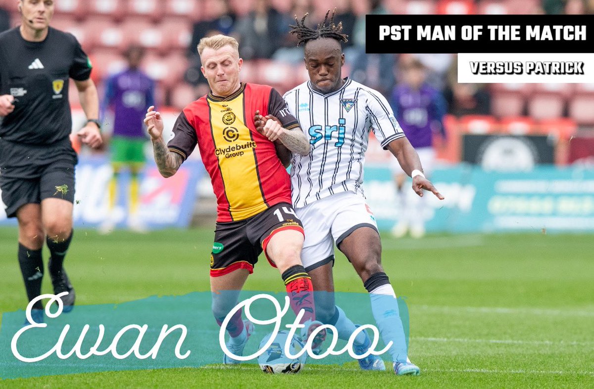 Becoming a regular theme! An absolute delight of a player! Ewan Otoo is this week’s PST Man of the Match. Thank you to all who voted and well done once again, Ewan!

🤍🖤🤍

<a href="/EwanOtoo/">Ewan Otoo</a> 
📷 <a href="/officialdafc/">Dunfermline Athletic</a>
