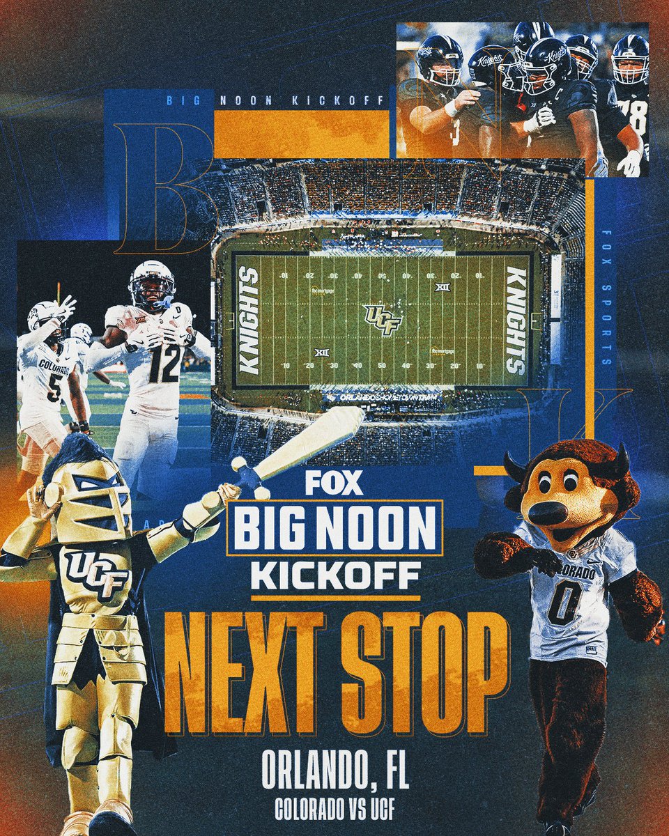 BNKonFOX's tweet photo. ORLANDO WE'LL SEE YOU SOON 🌴🏖️

Big Noon Kickoff will be bringing the party to Orlando ahead of @UCF_Football's matchup with @CUBuffsFootball at 3:30pm ET on FOX 🎉 https://t.co/x8hm5HsecC