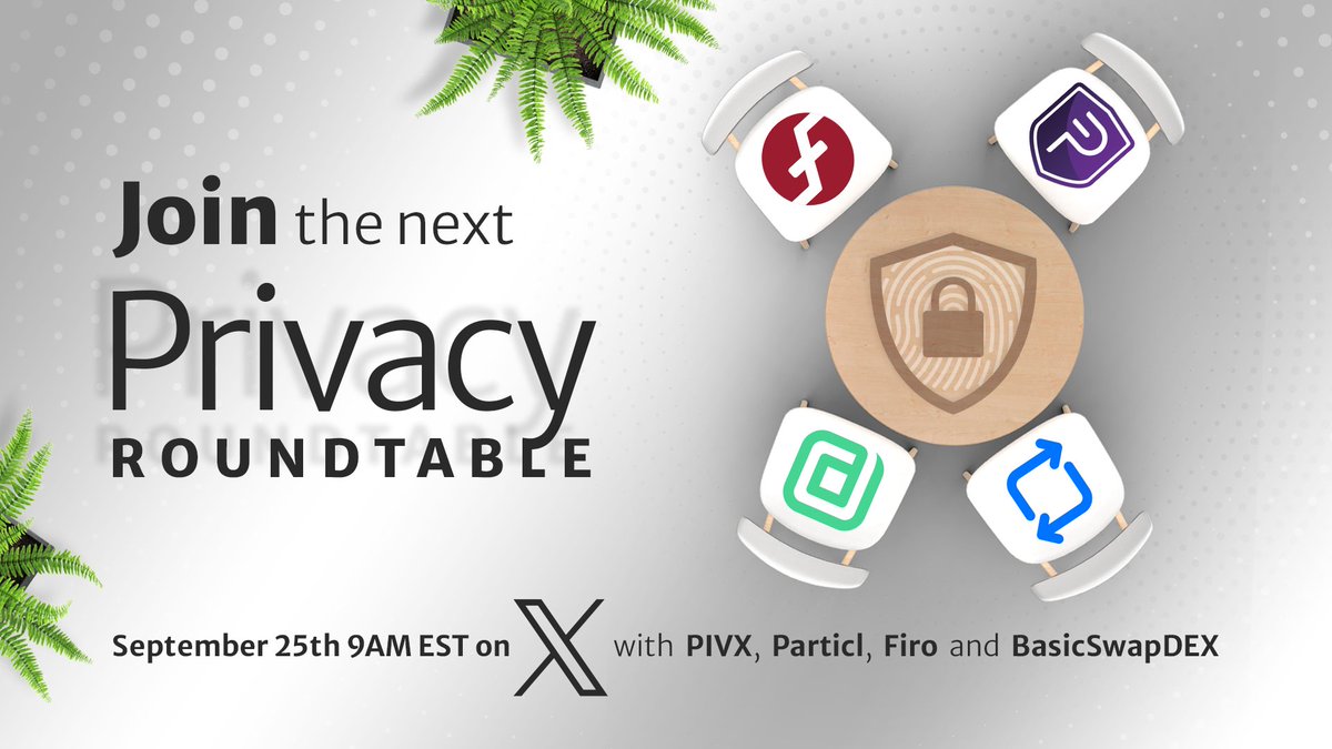 🚨 Reminder! The #PrivacyRoundtable is happening on September 25th, 0900 AM EST / 1300 PM UTC with <a href="/ParticlProject/">Particl</a>, @PIVXfoundation, <a href="/BasicSwapDEX/">BasicSwap DEX</a>, and <a href="/SeraiDEX/">Serai DEX</a> lead dev, Luke Parker <a href="/kayabaNerve/">Luke Parker</a>! 🔒 #privacy #XSpace 

📅 Save the date 👉 x.com/i/spaces/1YpKk…