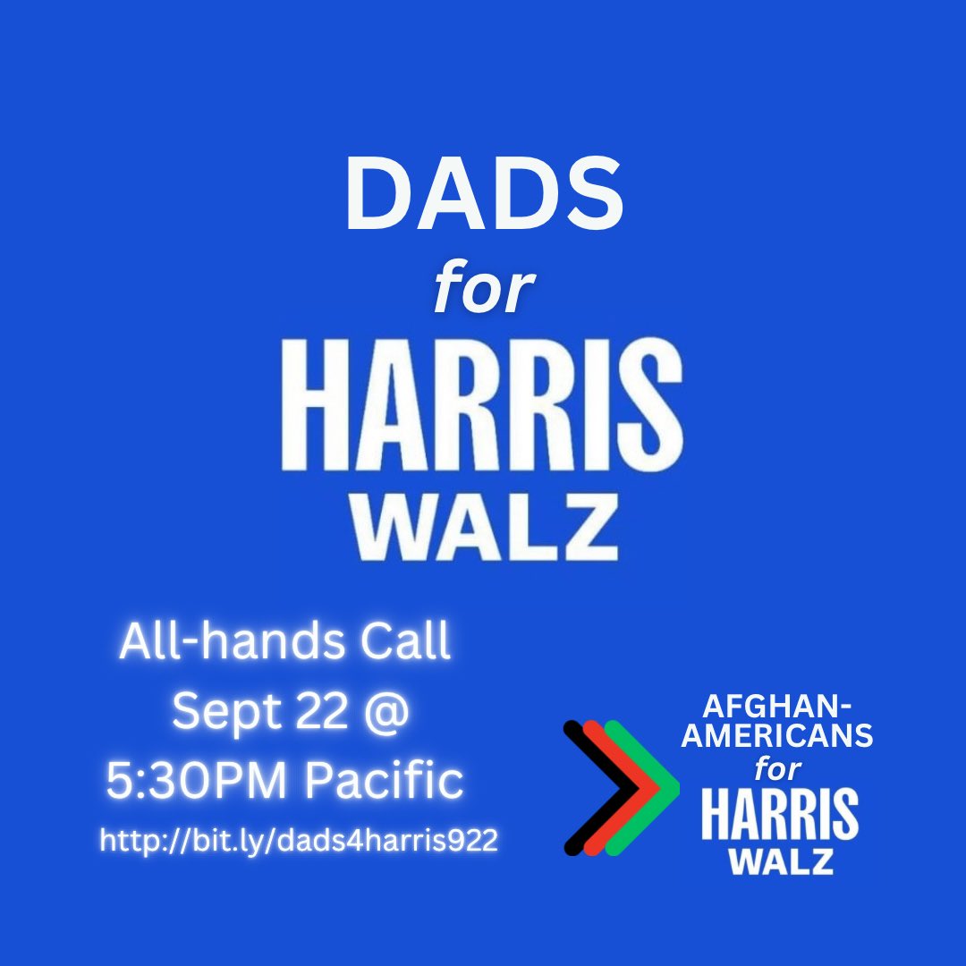 AfgAm4Harris's tweet photo. Join us tonight and friends at @DadsForKamala24 and dads across America and across our communities coming together to strategize, organize, and make the choice that protects our kids’ futures.
https://t.co/RfRubanmUe
#afghanamericans4harris #dadsforkamala #harriswalz2024 https://t.co/tACLEREByM