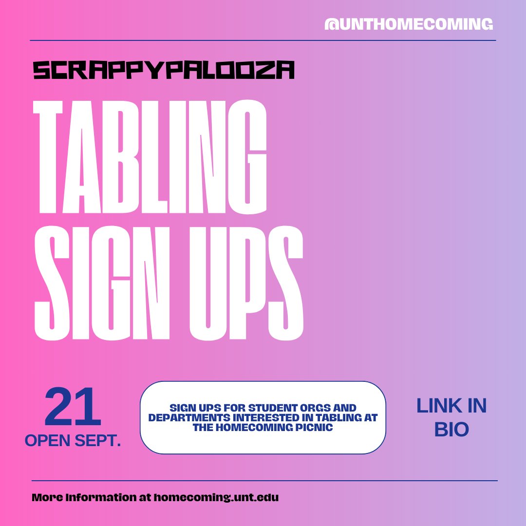 Join us for the annual Homecoming kickoff event! 🧺✨ Campus Departments &amp; Student Orgs can now sign up to table at the 2024 Homecoming Picnic.

Link in bio to sign up by 10/6 @ 11:59pm! 

#UNThomecoming #TablingReservation #Scrappypalooza