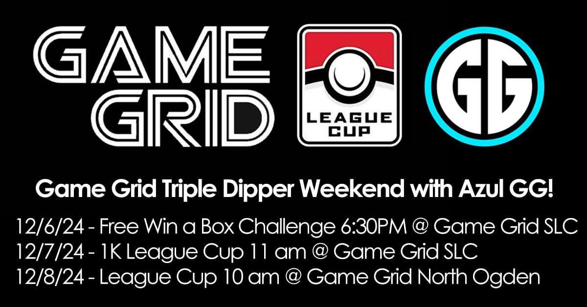 <a href="/GameGridLive/">GameGridLive</a> is welcoming <a href="/Azul_GG/">AzulGG</a> back to Utah with a triple dipper weekend! Starting with a free league challenge win a box on Friday 12/6, a 1K league cup on 12/7, and a 2nd league cup on 12/8! All 3 tournaments will be streamed on Azul’s channel!